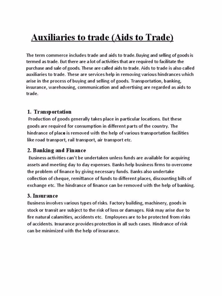 What services are used in facilitating trade?