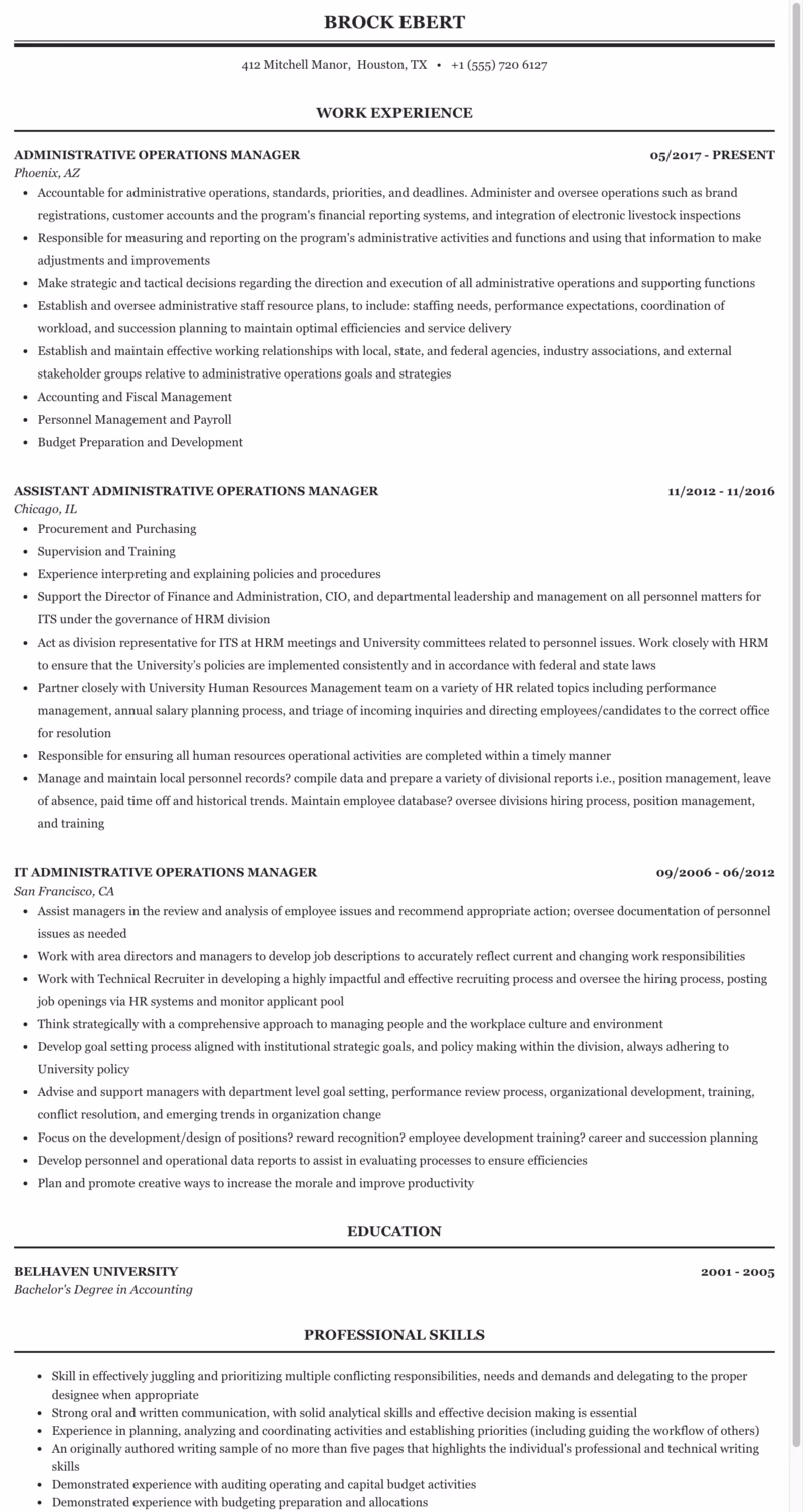 What are admin executive roles & responsibilities?