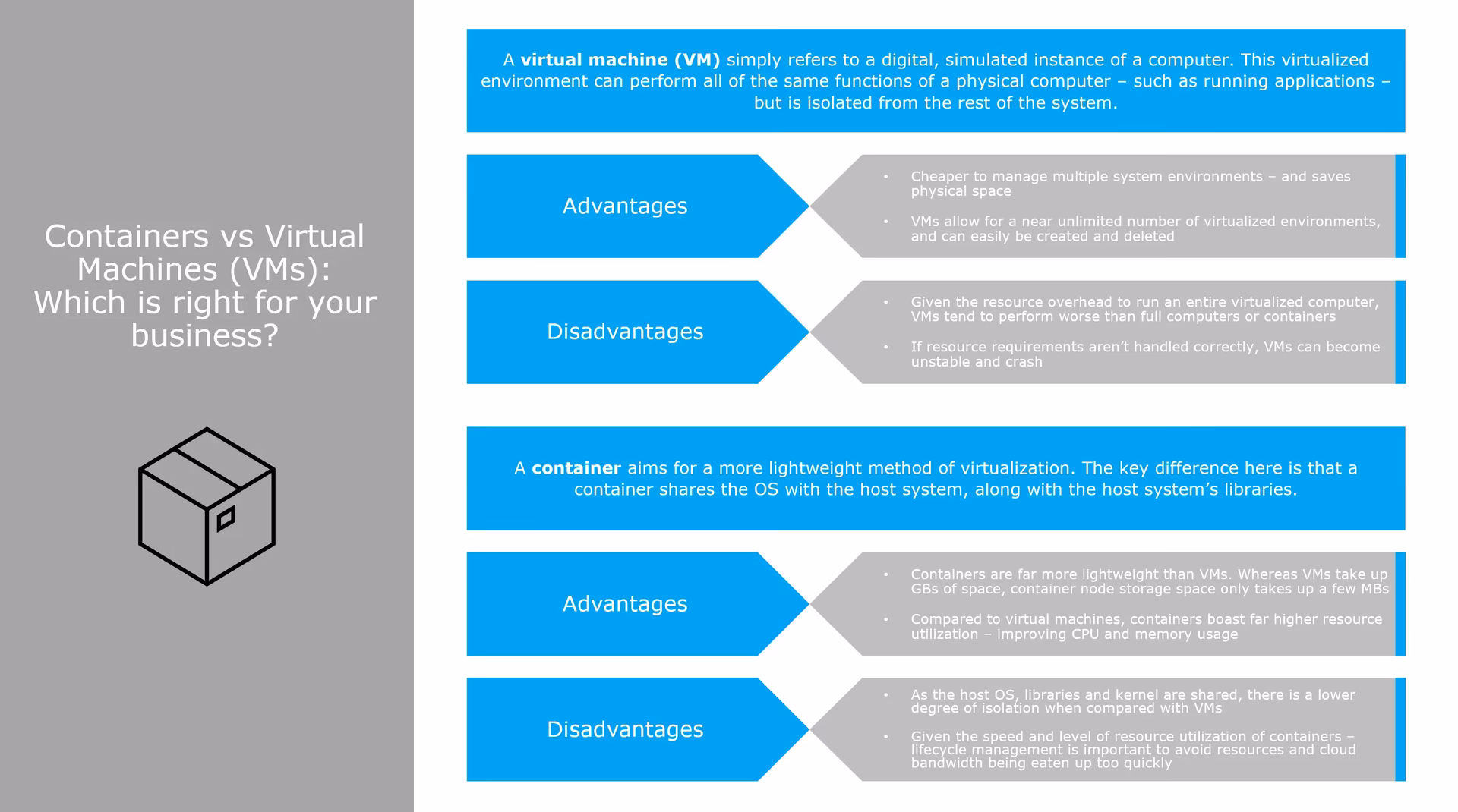 What are the disadvantages of a virtual machine?