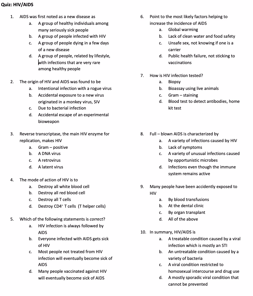 What is a HIV/AIDS quiz?