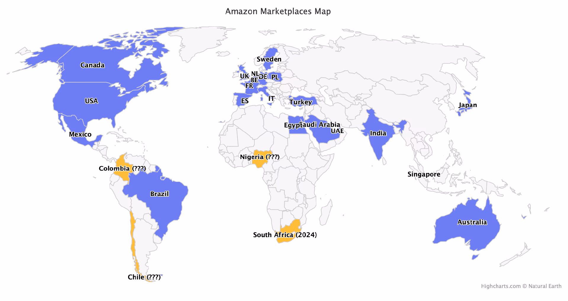 Where does Amazon operate around the world?