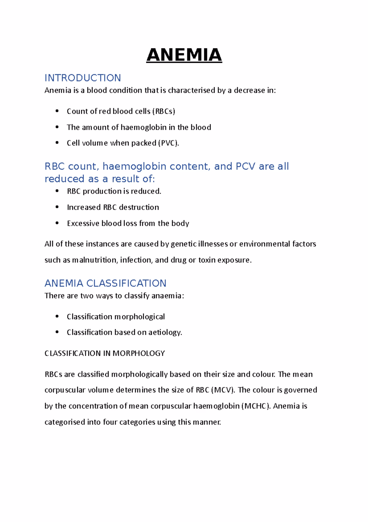 How is anaemia diagnosed?