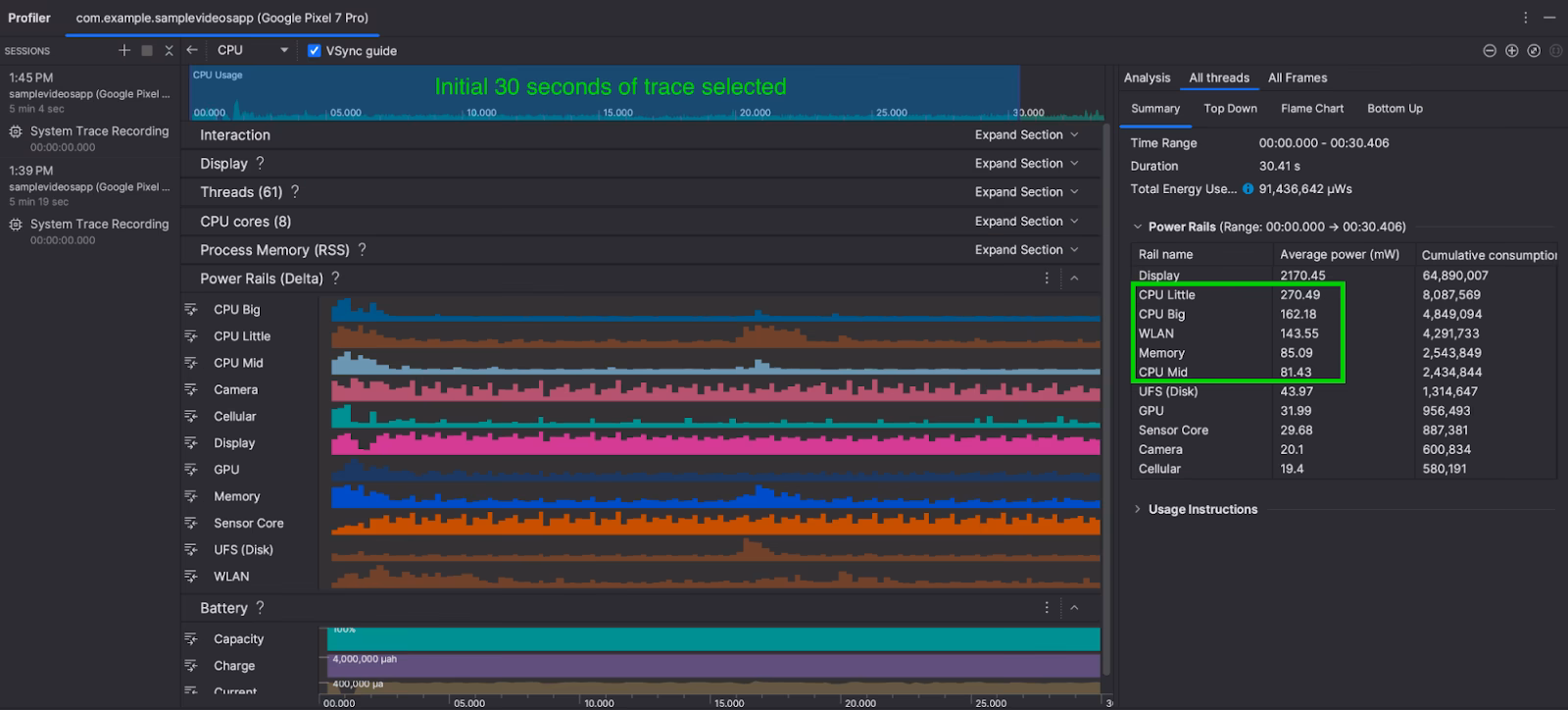 How do I analyze battery usage?