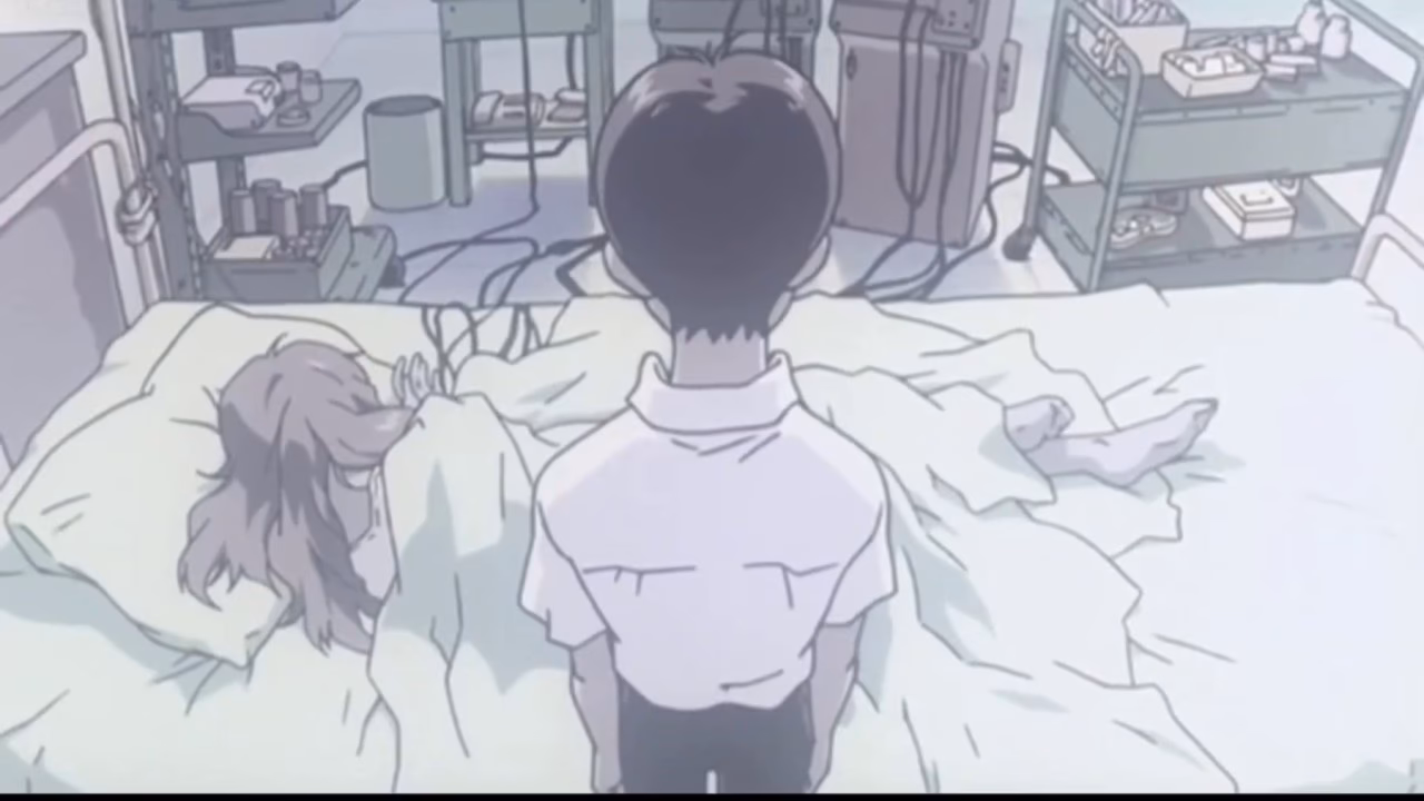 Why does Shinji visit Asuka in the hospital?