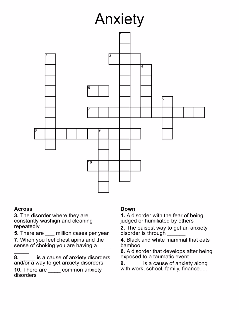 What is the crossword clue for anxiety?