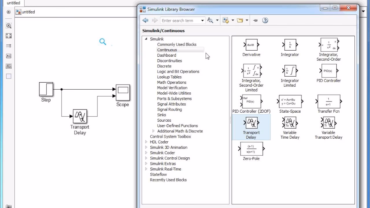 How does Simulink find the transport delay?