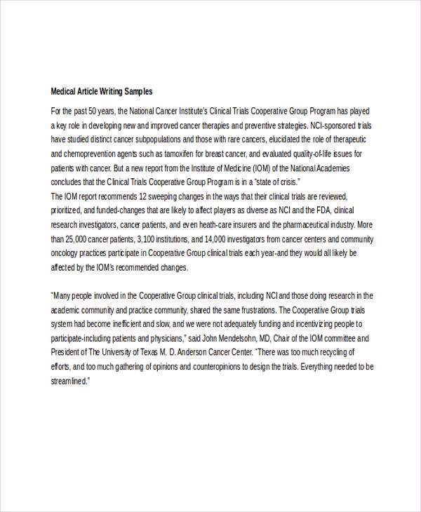 What are some examples of medical writing work?