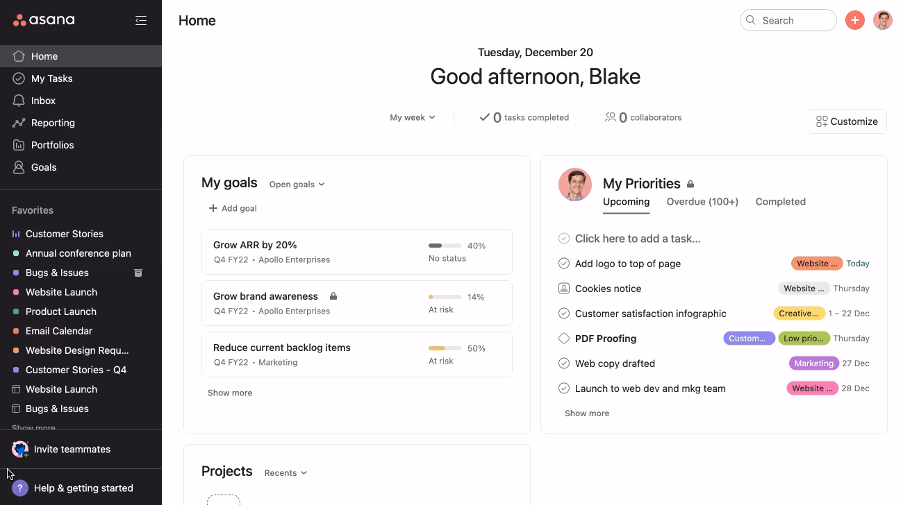 How do I keep my team up to date with asana?
