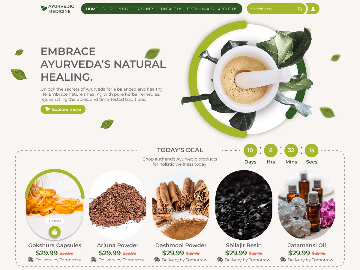 What is the Ayurvedic product website?