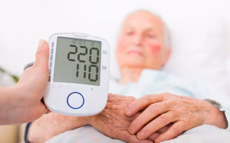 What does a blood pressure of 220/110 mean?