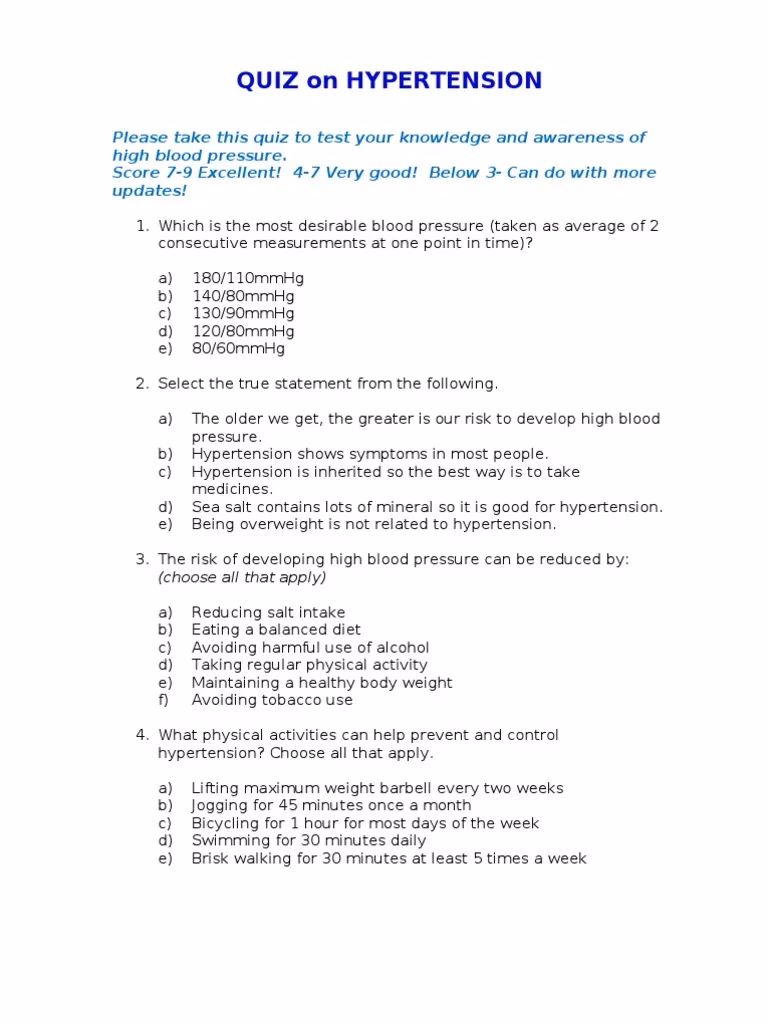 What is a high blood pressure quiz?