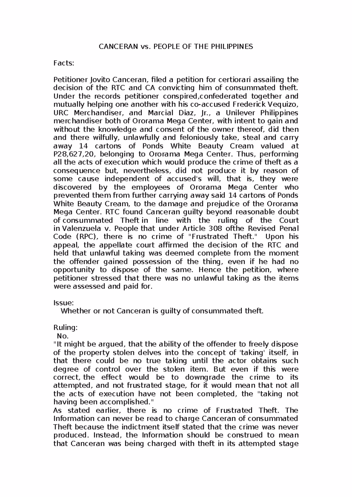 Does Canceran have a double jeopardy?