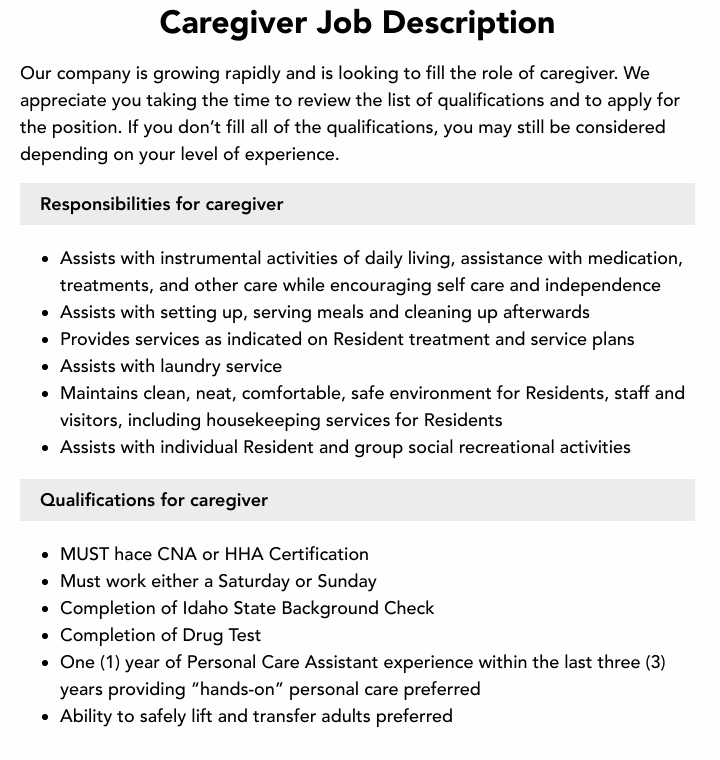 What are the responsibilities and duties of caregivers?