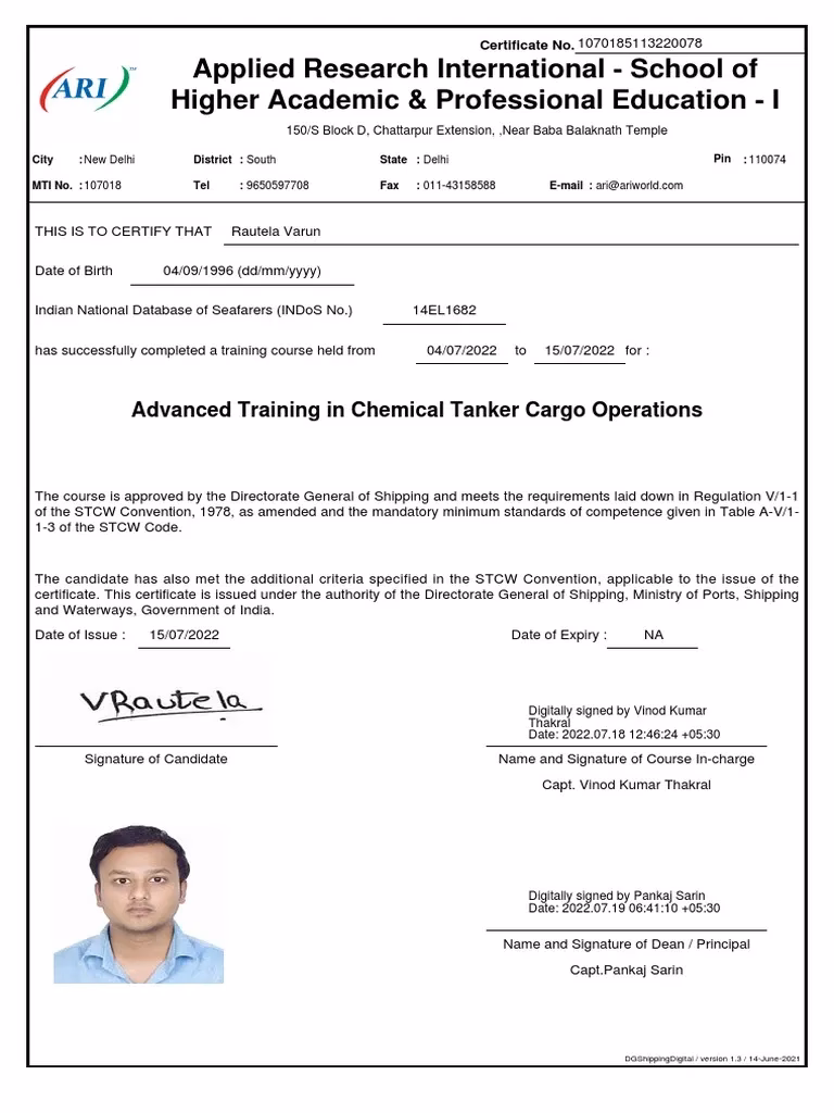What is a chemical tanker training course?