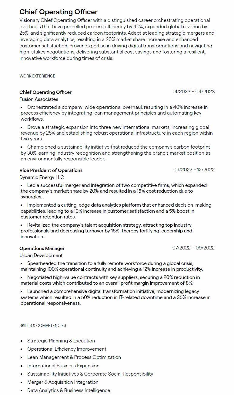 What is a good career opportunity for a chief of manufacturing?