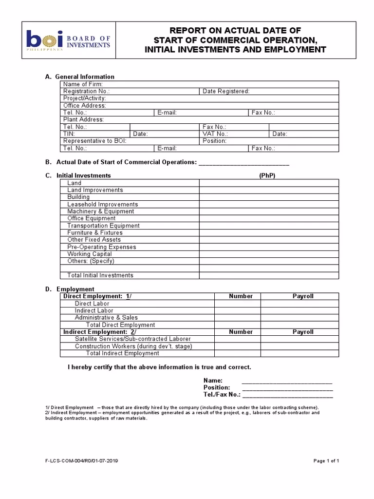What is a commercial operation date?