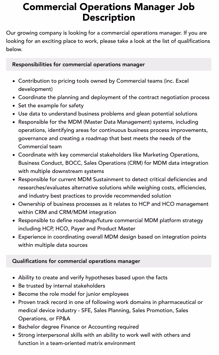 What does a commercial manager do?