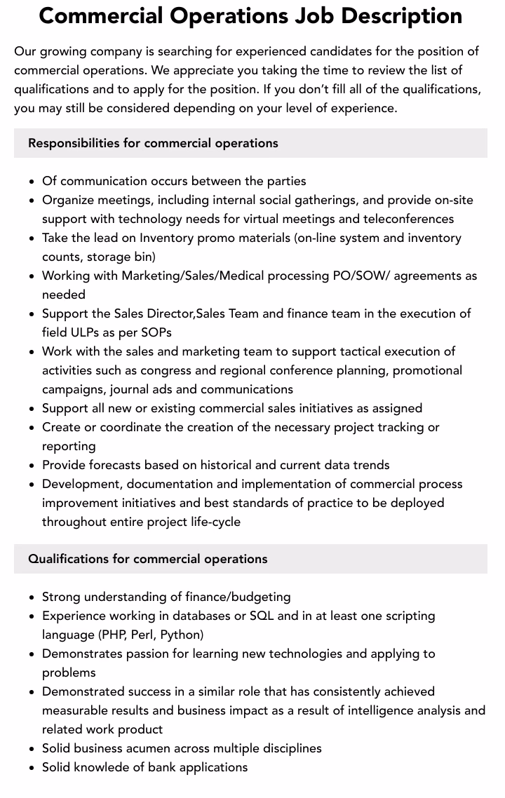 What are the characteristics of a commercial operation?