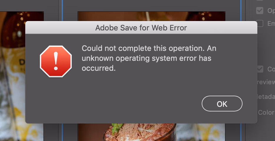 How to fix save for web error in Photoshop?
