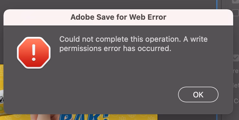 What causes save for web error if Photoshop is out of memory?