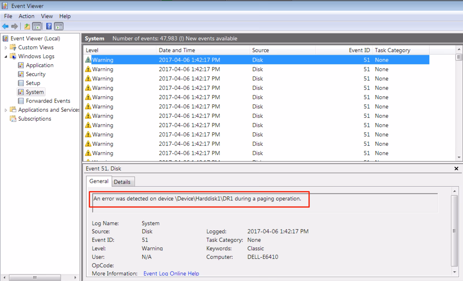 What does DR1 mean in Windows VM?