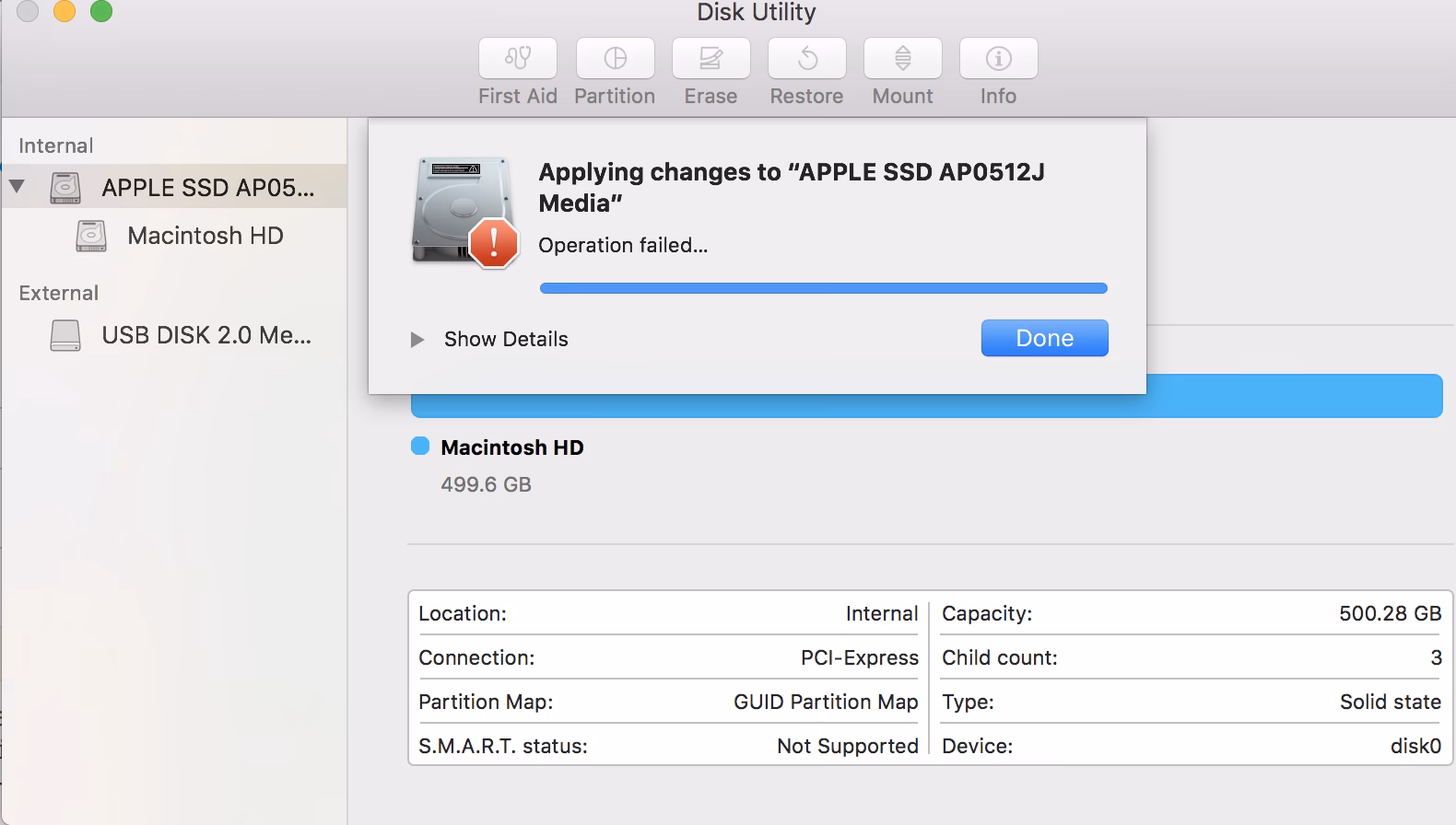 What does -69879 mean in Disk Utility?