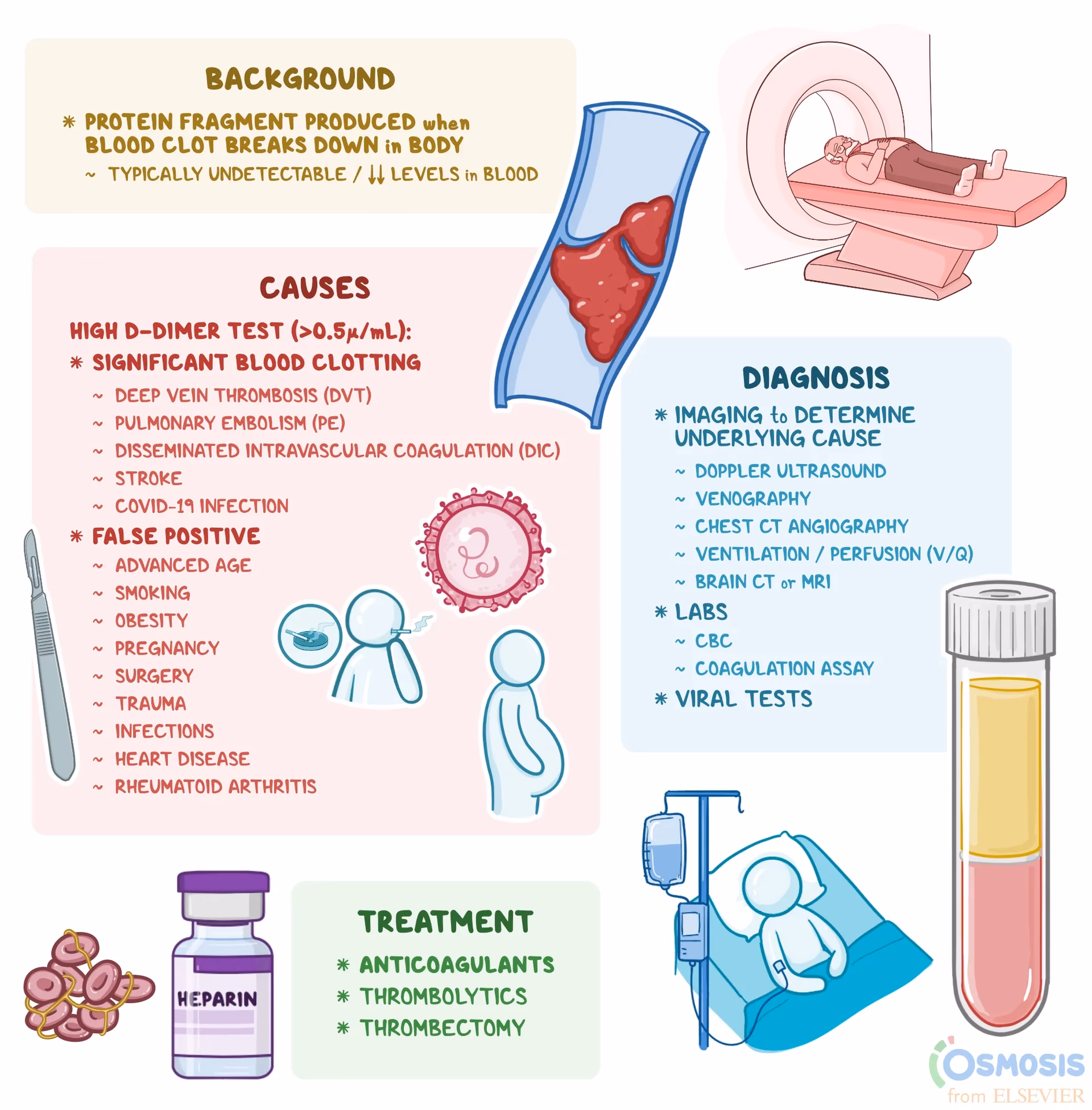 What conditions are associated with a raised D-dimer?