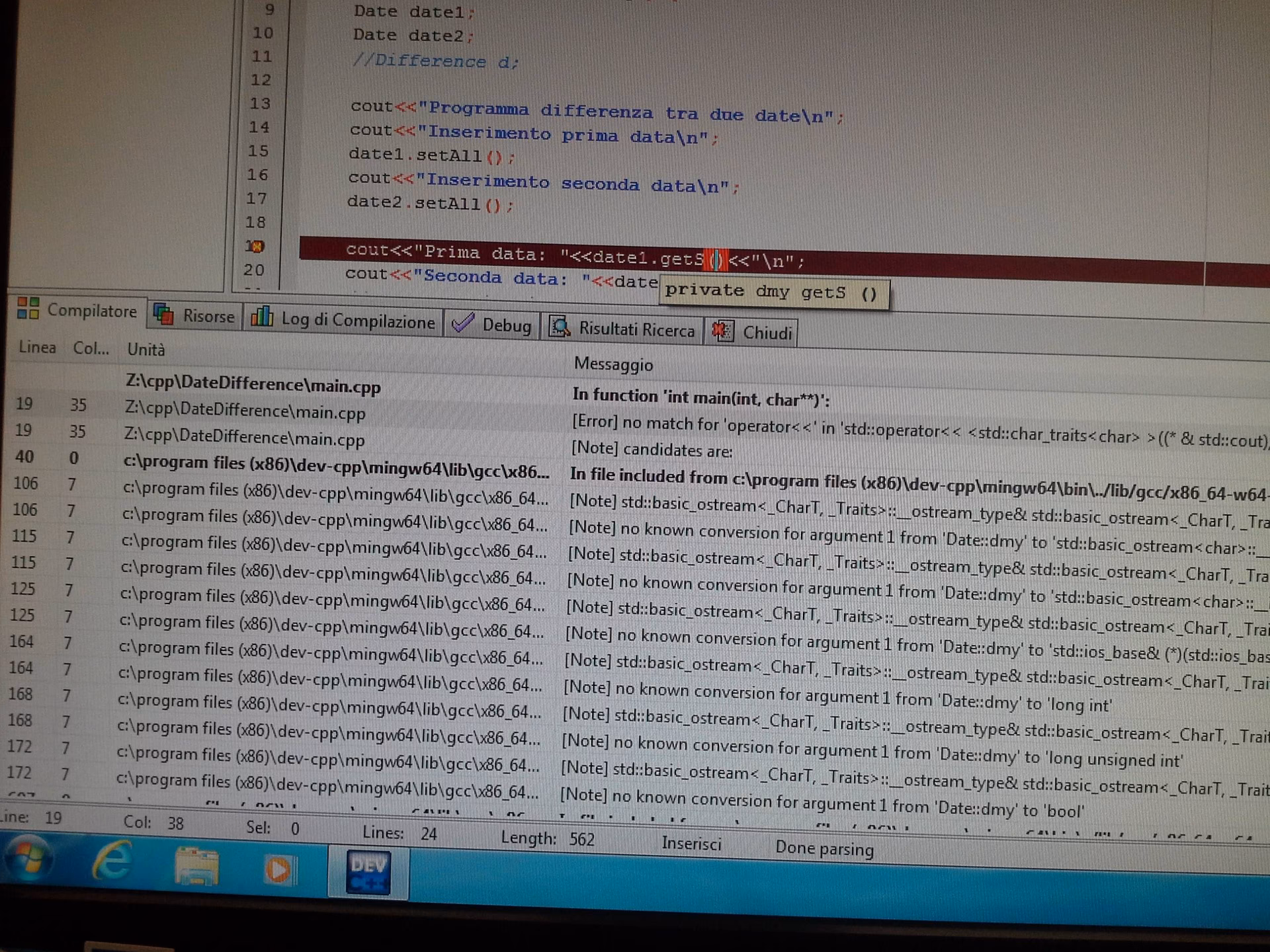 Why am I getting a compile error saying no operator matches?