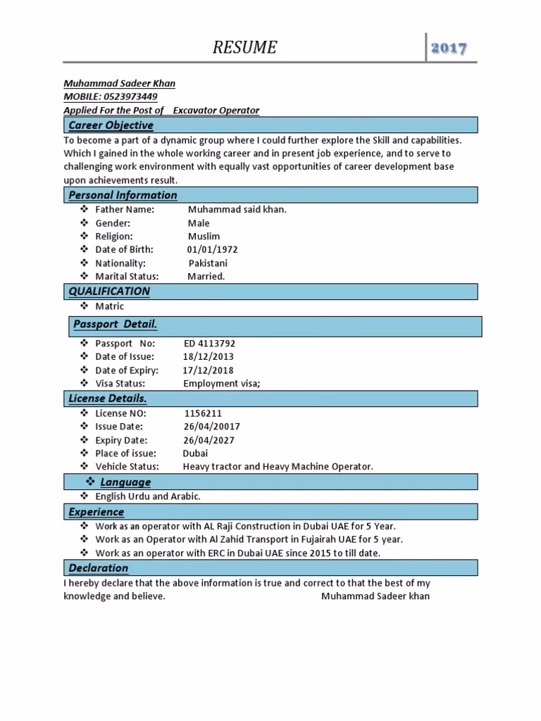 Can I update my own excavator operator resume?