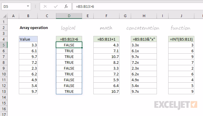 How to use array constants in Excel?