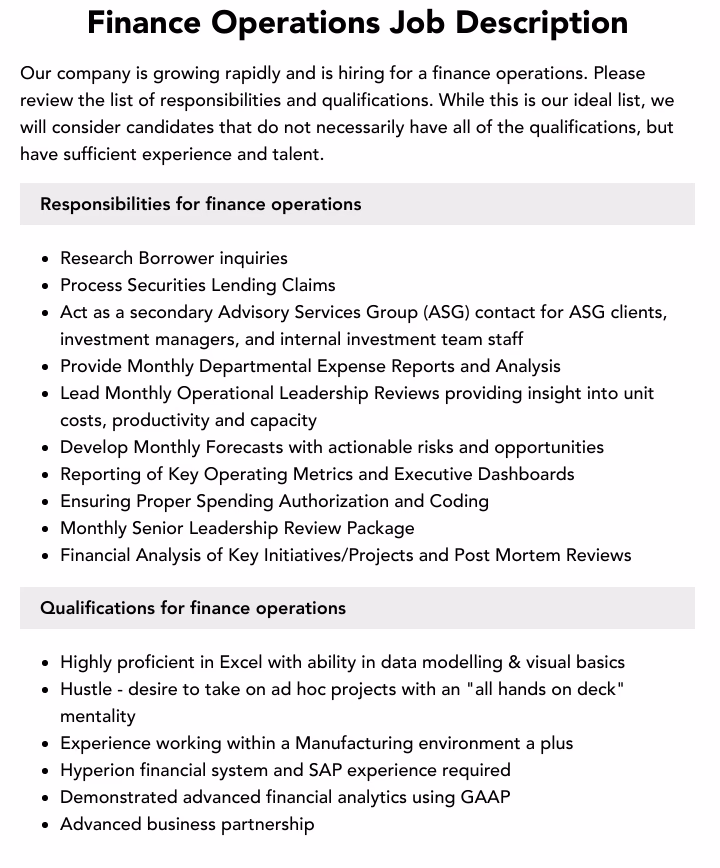 What does a Finance Operations Manager do?
