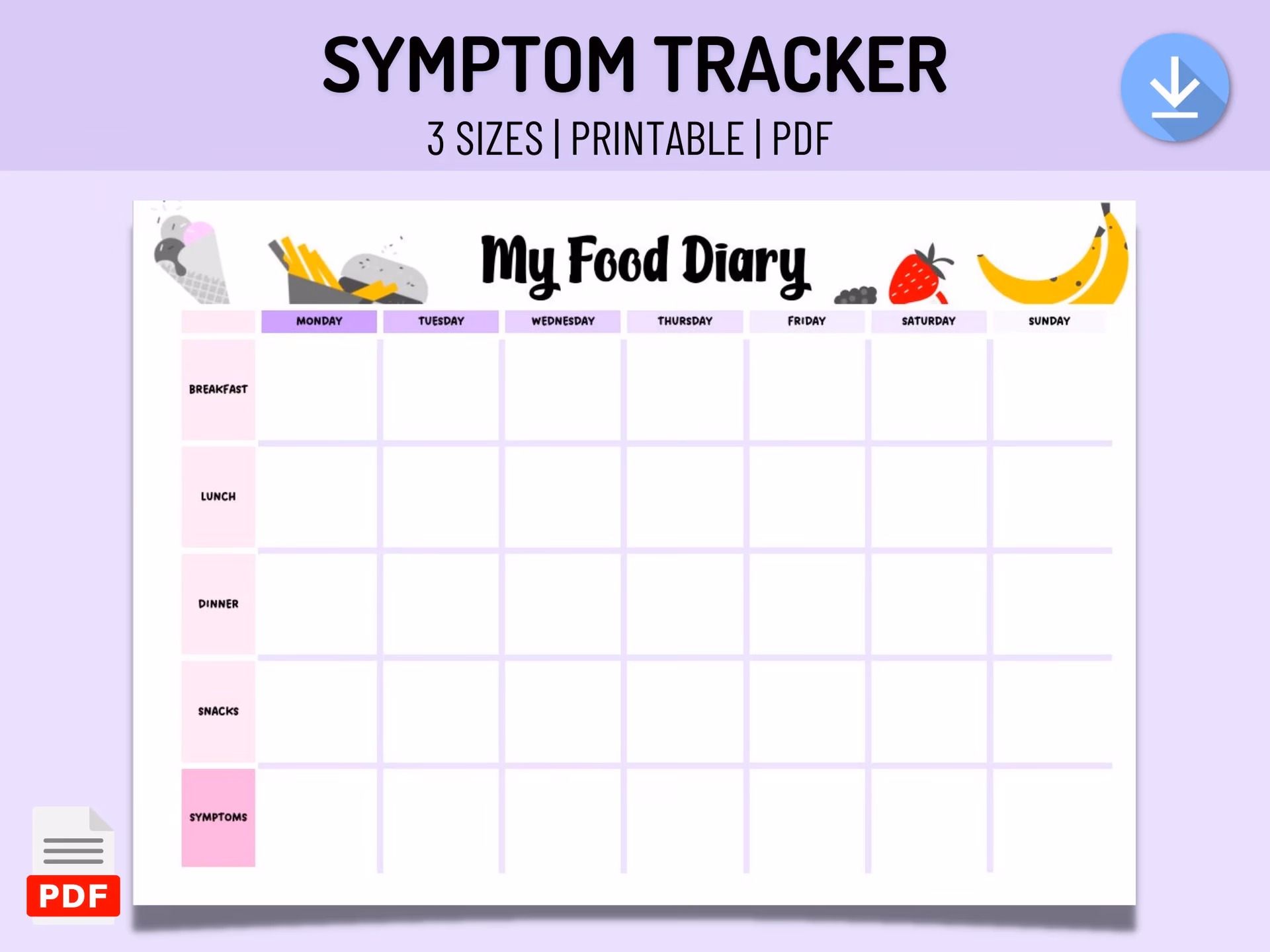 Where can I find a food and symptom diary?