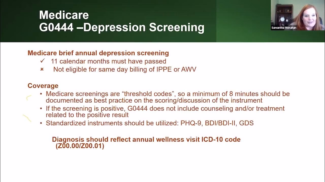 What is the ICD 10 code for depression screening?