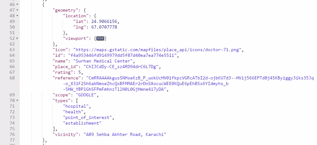 How to find nearby hospitals & restaurants using Google Maps API?