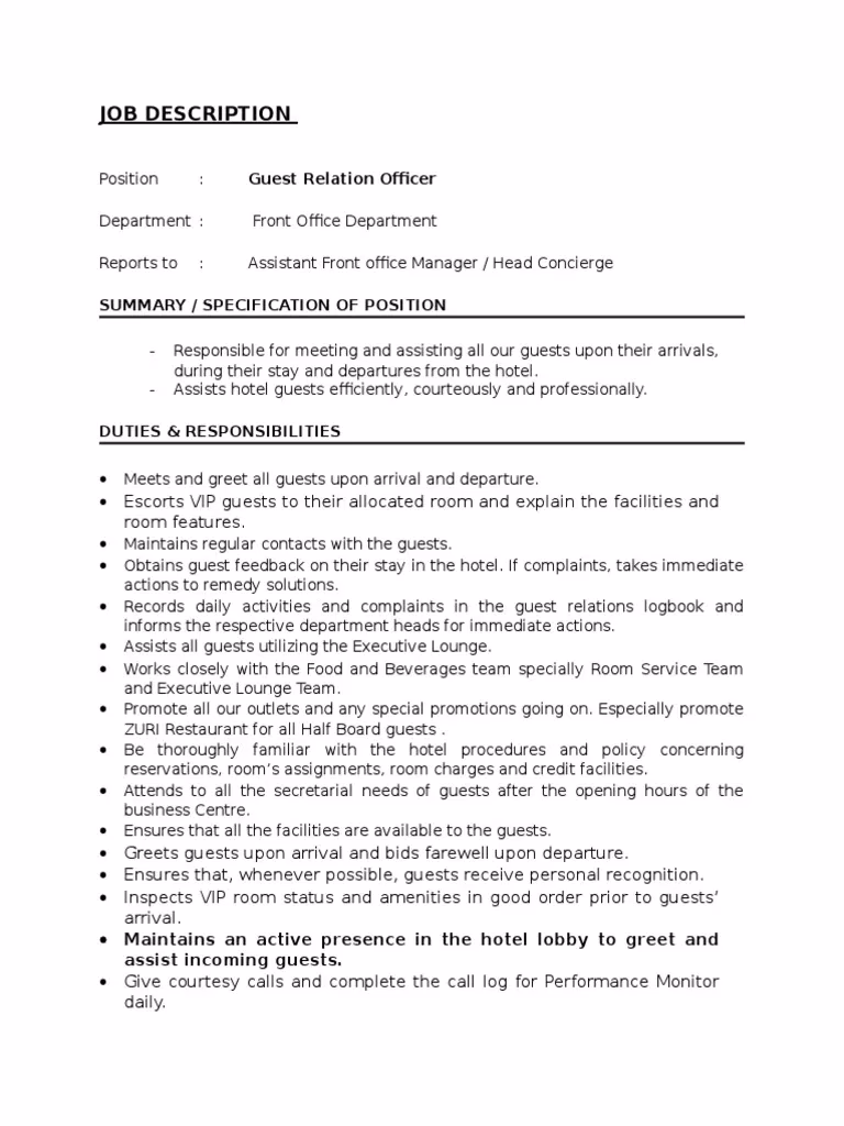 How to apply for a position of Guest Relations Officer?