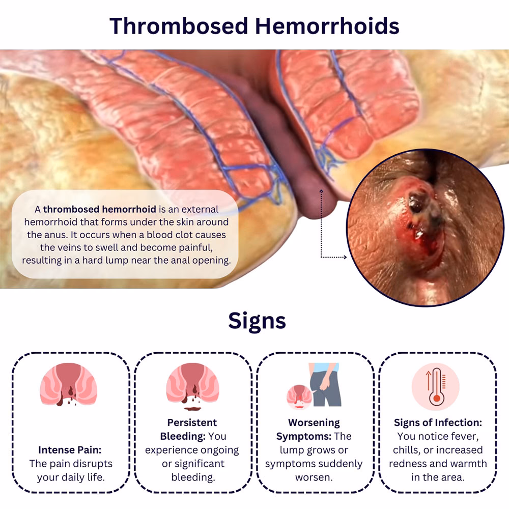 What happens if a hemorrhoid has a blood clot?