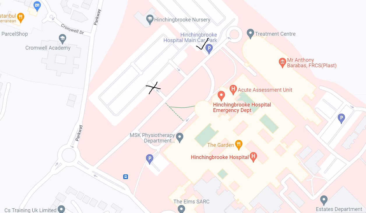 Where are the bus stops at Hinchingbrooke Hospital?