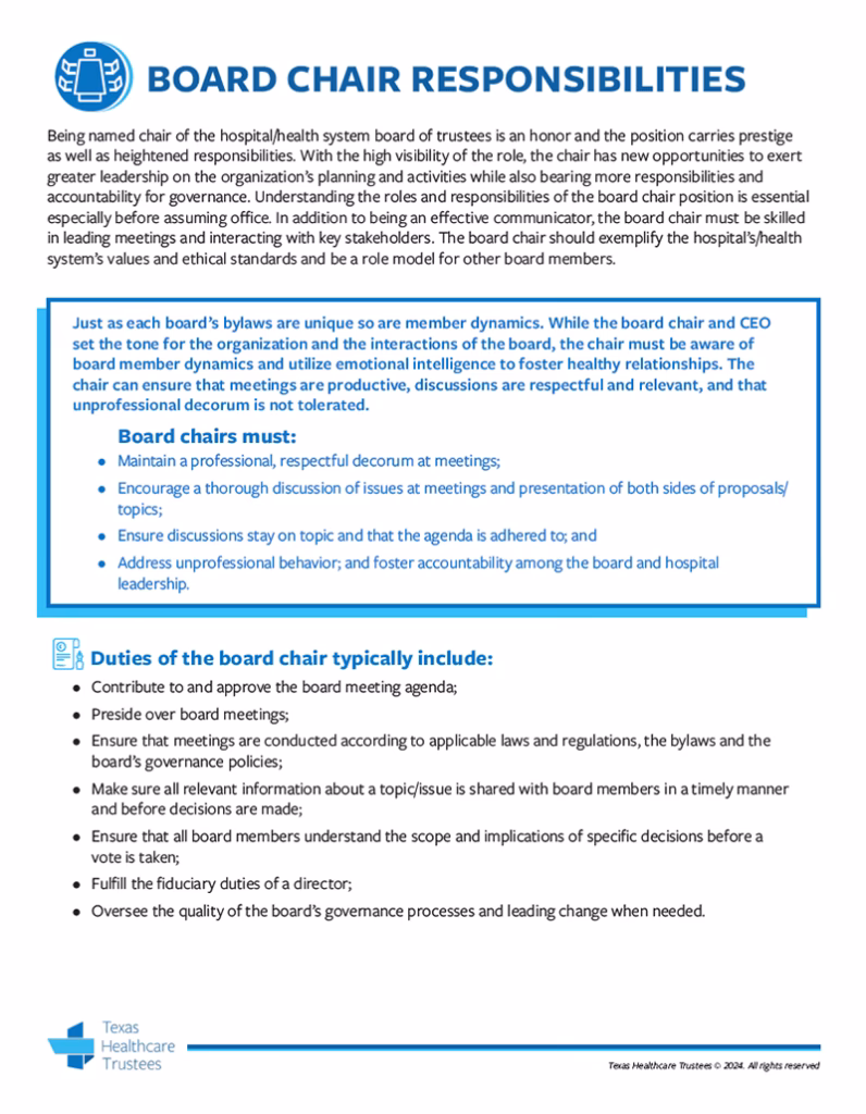 What is a hospital board of directors position?