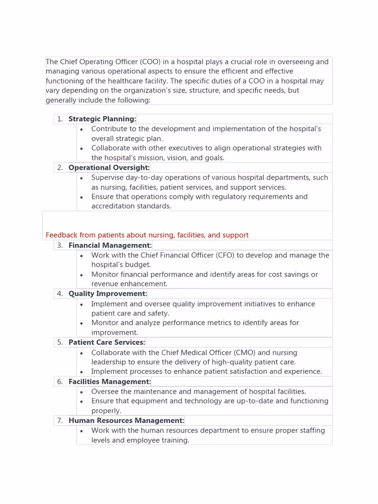 What does a Chief Operating Officer DO in a hospital?
