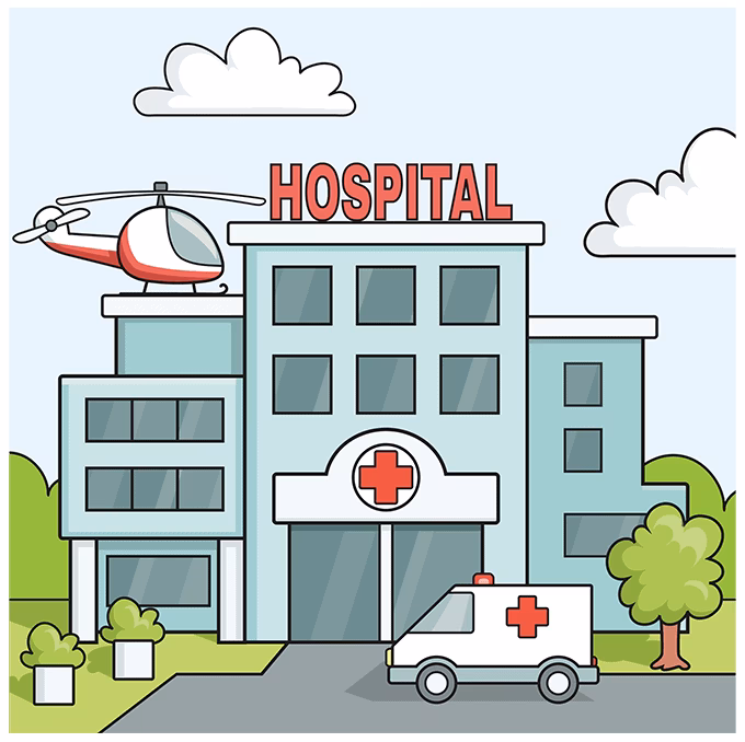 How do you draw a hospital with a crayon?
