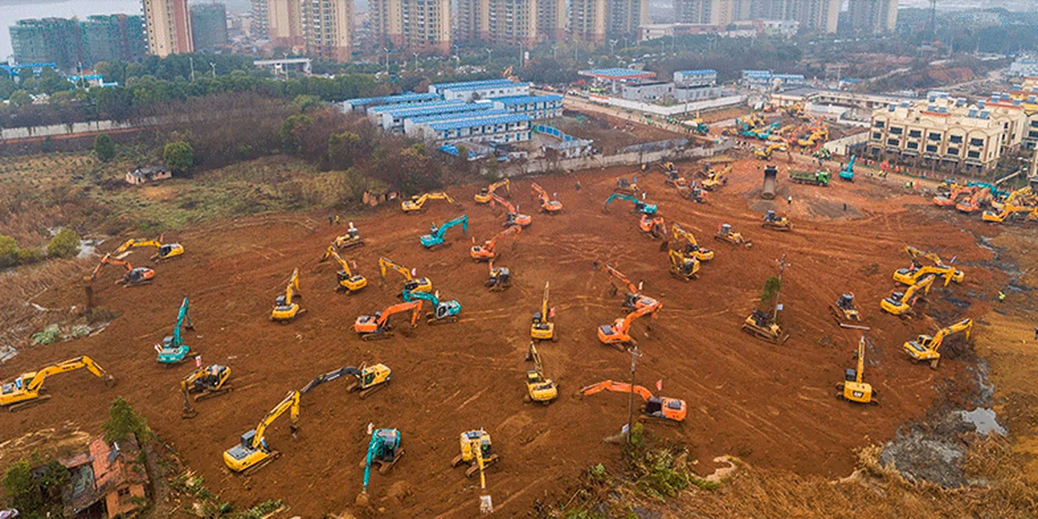 Where can I watch aerial footage of huoshenshan hospital?