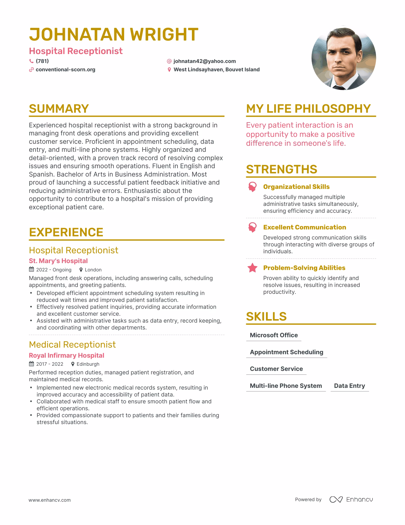 What does a senior hospital receptionist do?