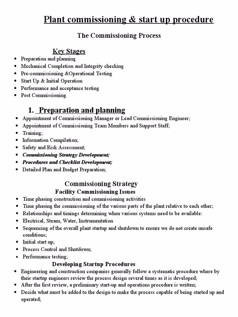 What is a plant commissioning & start-up document?