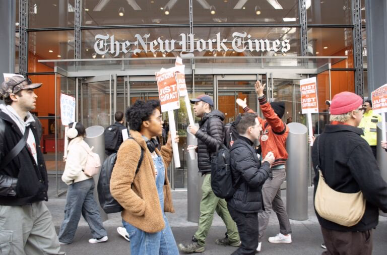 What are the labor tensions at the New York Times?