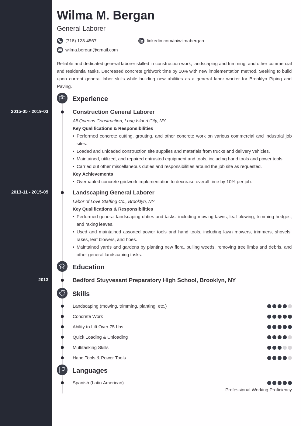 What skills are on a resume for a laborer?