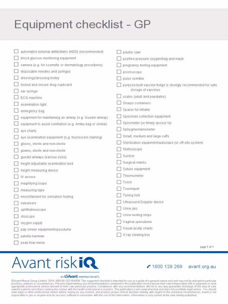 What equipment does a hospital ward need?