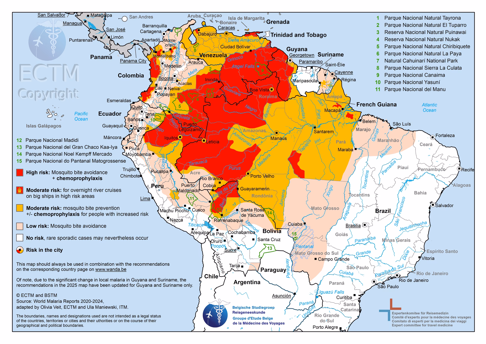 Where is malaria most common in South America?