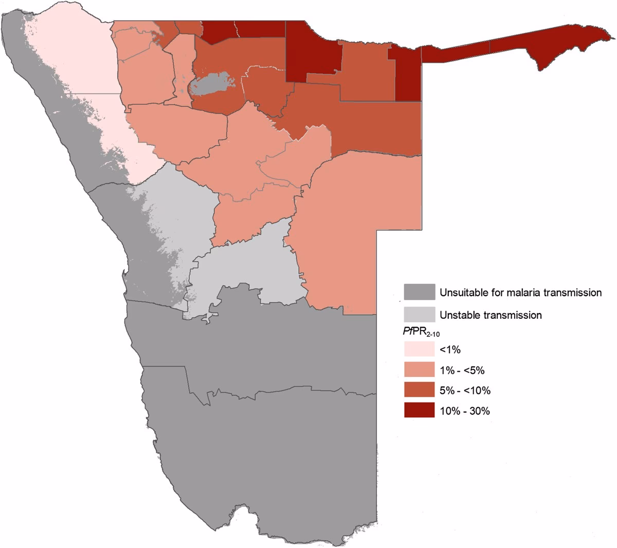 What is the prevalence of Plasmodium falciparum malaria in Namibia?