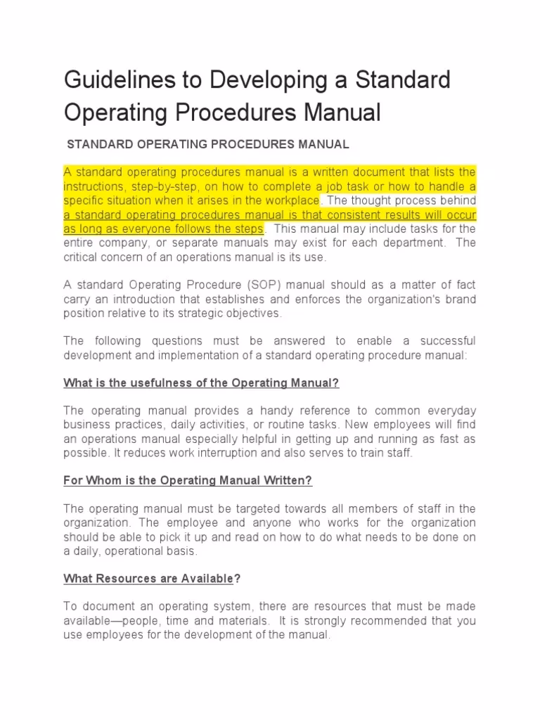 What are the primary objectives of a Standard Operating Procedure Manual?