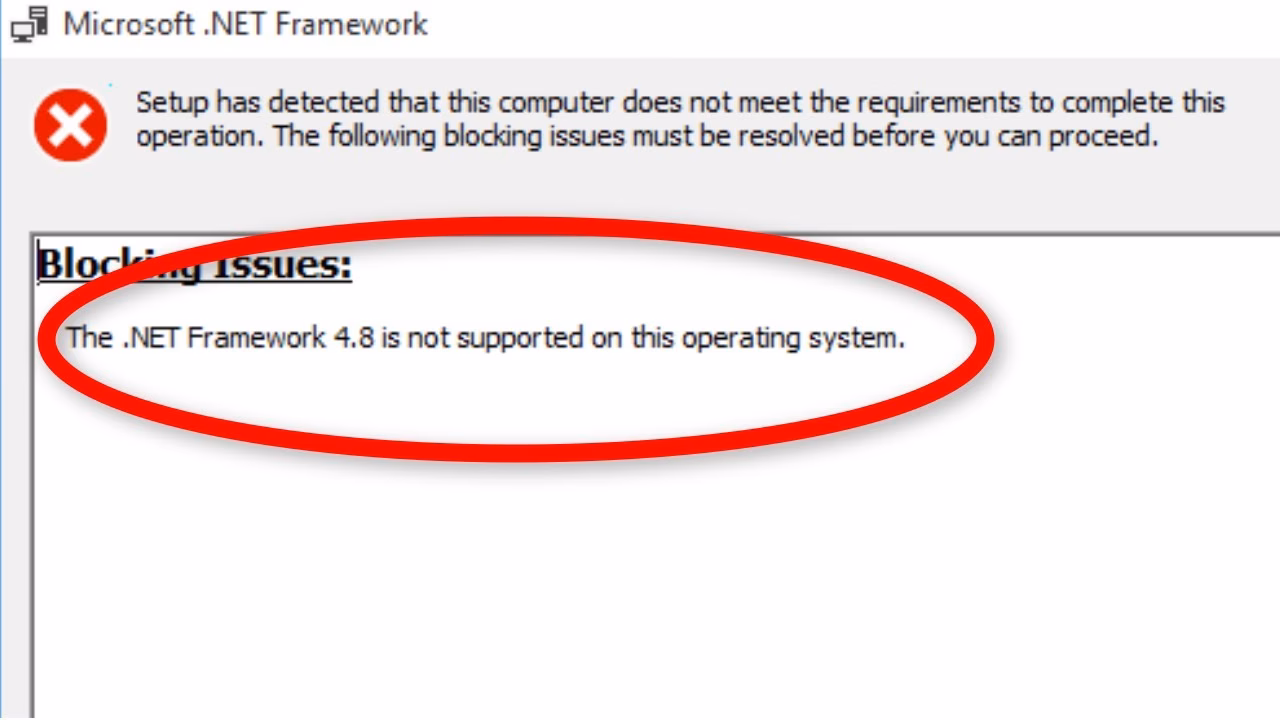 How do I fix NET Framework not supported error on Windows Server?